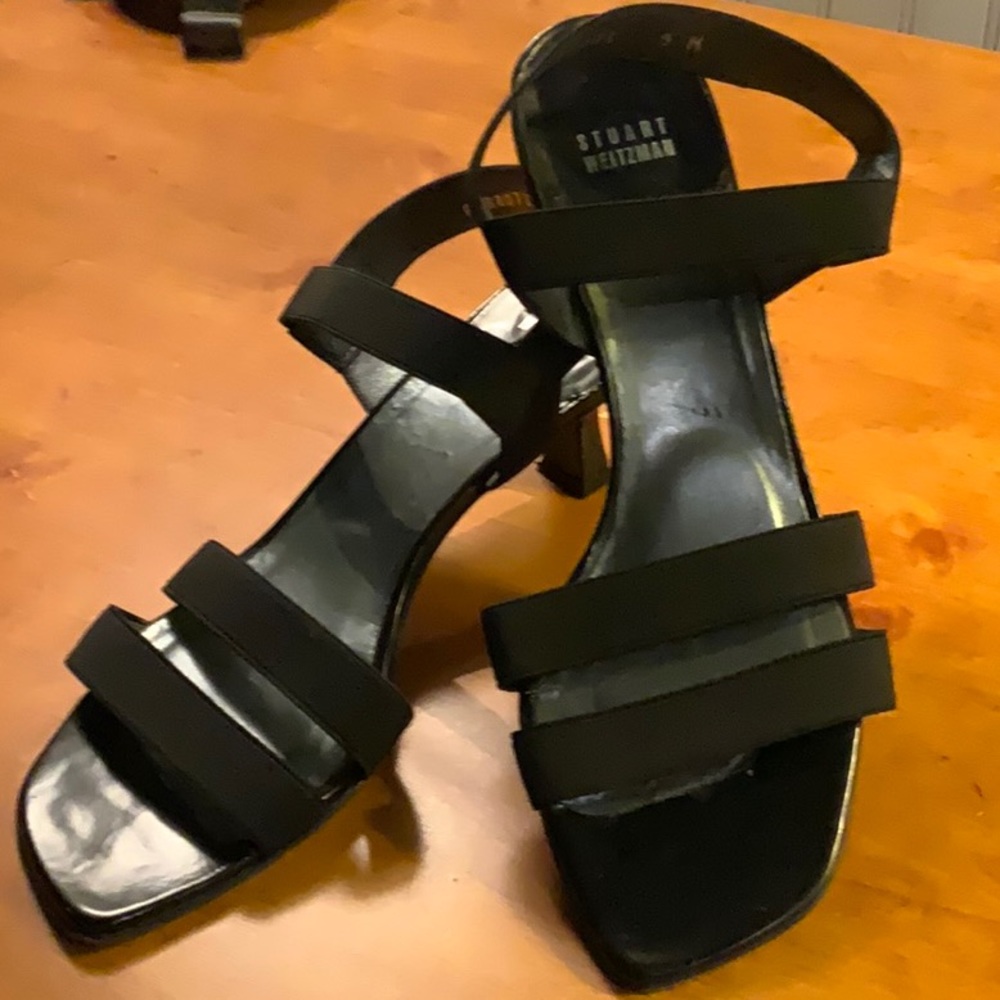 Stuart Weitzman black kitten heel sandals